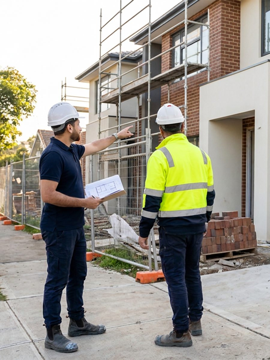 Priyank Thakkar on site with the builder at a current townhouse development